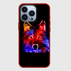 Чехол для iPhone 13 Pro Неоновый светящийся волк, цвет: 3D-красный