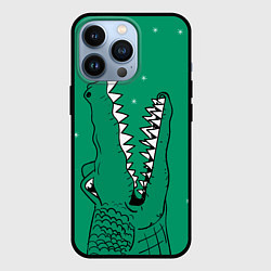 Чехол для iPhone 13 Pro Крокодил ловит снежинки, цвет: 3D-черный