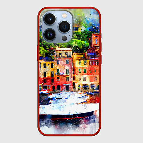 Чехол iPhone 13 Pro Картина красочный город / 3D-Красный – фото 1