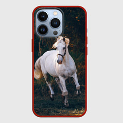 Чехол для iPhone 13 Pro Скачущая белая лошадь, цвет: 3D-красный