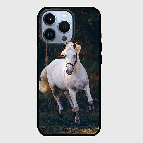 Чехол iPhone 13 Pro Скачущая белая лошадь / 3D-Черный – фото 1