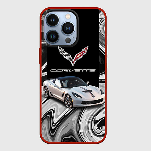 Чехол iPhone 13 Pro Chevrolet Corvette - Motorsport - Racing team / 3D-Красный – фото 1