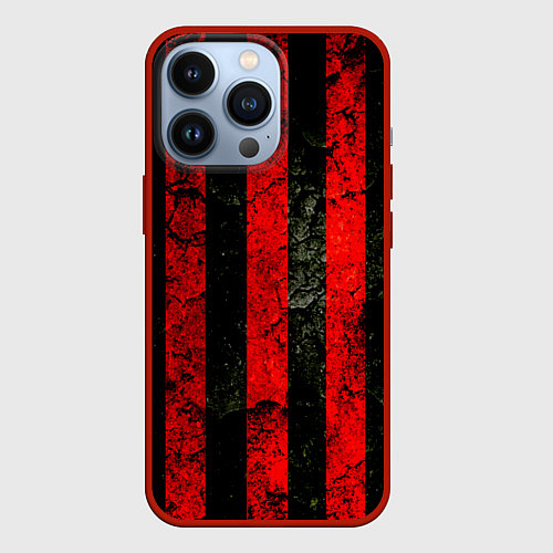 Чехол iPhone 13 Pro Красно-черный фон в полоску / 3D-Красный – фото 1