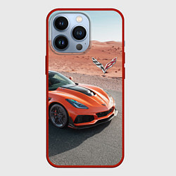 Чехол для iPhone 13 Pro Chevrolet Corvette - Motorsport - Desert, цвет: 3D-красный