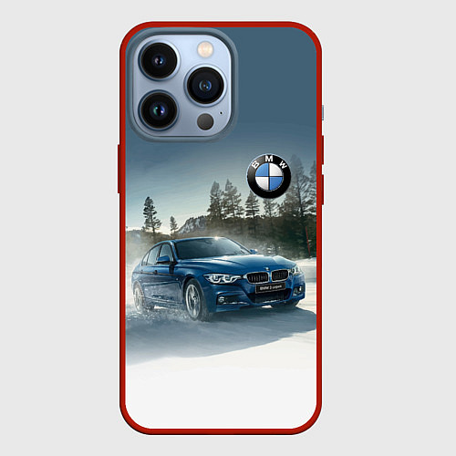 Чехол iPhone 13 Pro Крутая бэха мчится по лесной дороге / 3D-Красный – фото 1