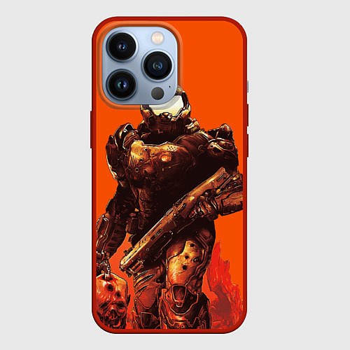 Чехол iPhone 13 Pro Думгай с головой - Doom / 3D-Красный – фото 1