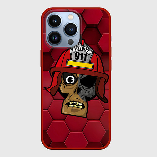 Чехол iPhone 13 Pro Череп пожарного / 3D-Красный – фото 1