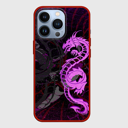 Чехол iPhone 13 Pro Неоновый дракон purple dragon / 3D-Красный – фото 1