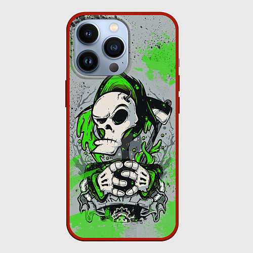 Чехол iPhone 13 Pro Slipknot скелет green / 3D-Красный – фото 1