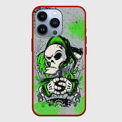 Чехол для iPhone 13 Pro Slipknot скелет green, цвет: 3D-красный