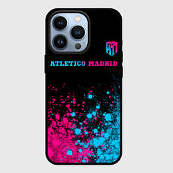 Чехол для iPhone 13 Pro Atletico Madrid - neon gradient: символ сверху, цвет: 3D-черный