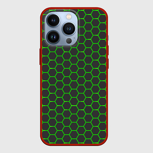 Чехол iPhone 13 Pro Зеленые плиты / 3D-Красный – фото 1