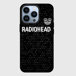 Чехол iPhone 13 Pro Radiohead glitch на темном фоне: символ сверху