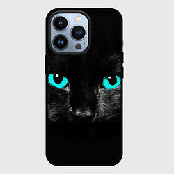 Чехол для iPhone 13 Pro Чёрный кот с бирюзовыми глазами, цвет: 3D-черный