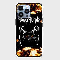 Чехол для iPhone 13 Pro Deep Purple рок кот и огонь, цвет: 3D-черный