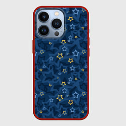 Чехол для iPhone 13 Pro Желтые и синие звезды на синем фоне, цвет: 3D-красный