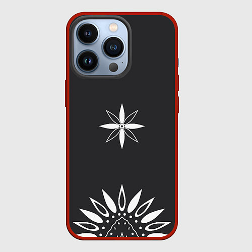 Чехол iPhone 13 Pro Черно-белый узор звезда / 3D-Красный – фото 1