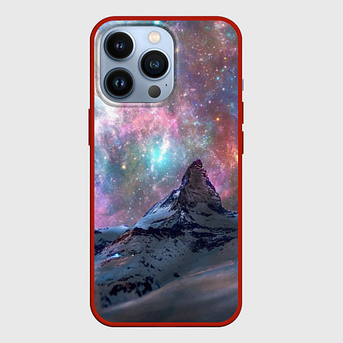 Чехол iPhone 13 Pro Снежная вершина и бесконечное космическое простран / 3D-Красный – фото 1