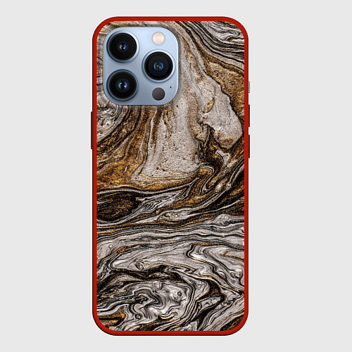 Чехол iPhone 13 Pro Золотистый мрамор / 3D-Красный – фото 1
