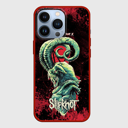 Чехол iPhone 13 Pro Slipknot - козел / 3D-Красный – фото 1