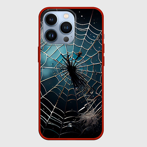 Чехол iPhone 13 Pro Halloween - паутина на фоне мрачного неба / 3D-Красный – фото 1