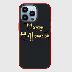 Чехол для iPhone 13 Pro Happy Halloween надпись с летучими мышами, цвет: 3D-красный