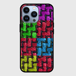 Чехол для iPhone 13 Pro Грубая вязка - цветная клетка - fashion 2044, цвет: 3D-черный