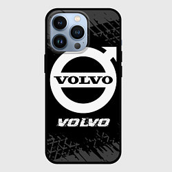 Чехол для iPhone 13 Pro Volvo speed на темном фоне со следами шин, цвет: 3D-черный