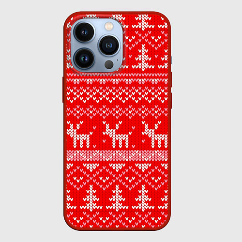 Чехол iPhone 13 Pro Рождественский красный свитер с оленями / 3D-Красный – фото 1