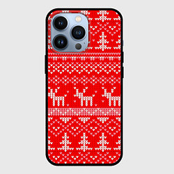 Чехол для iPhone 13 Pro Рождественский красный свитер с оленями, цвет: 3D-черный