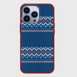 Чехол для iPhone 13 Pro Вязанный синий стиль, цвет: 3D-красный