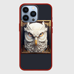 Чехол для iPhone 13 Pro Белая сова - барельеф в раме, цвет: 3D-красный