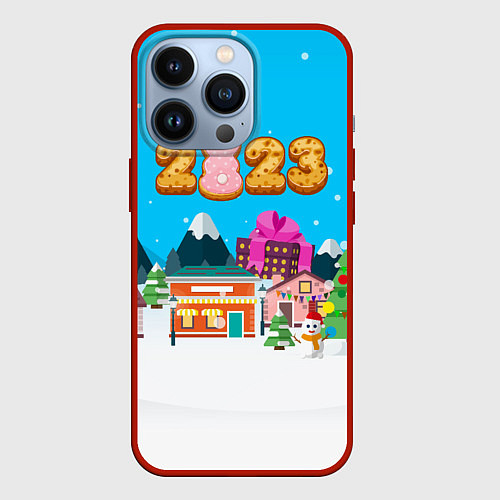 Чехол iPhone 13 Pro Новогодний городок 2023 / 3D-Красный – фото 1