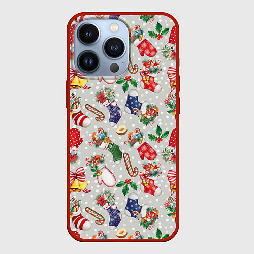 Чехол iPhone 13 Pro Christmas Pattern / 3D-Красный – фото 1