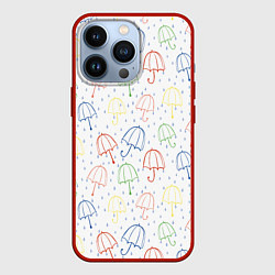 Чехол для iPhone 13 Pro Цветные зонтики с каплями дождя, цвет: 3D-красный