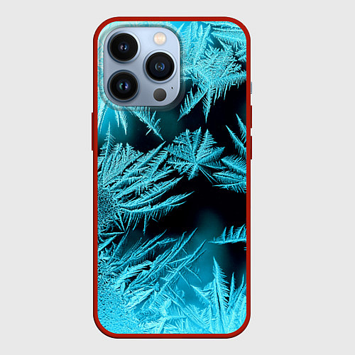 Чехол iPhone 13 Pro Голубой лед - иней / 3D-Красный – фото 1