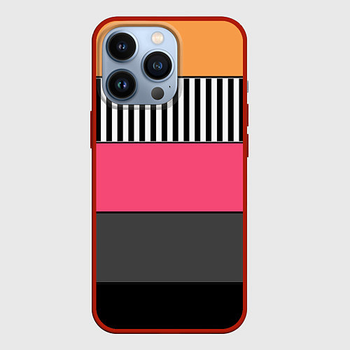 Чехол iPhone 13 Pro Полосатый узор желтые розовые черные полосы / 3D-Красный – фото 1