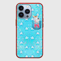 Чехол для iPhone 13 Pro Зайчик в кармане, цвет: 3D-красный
