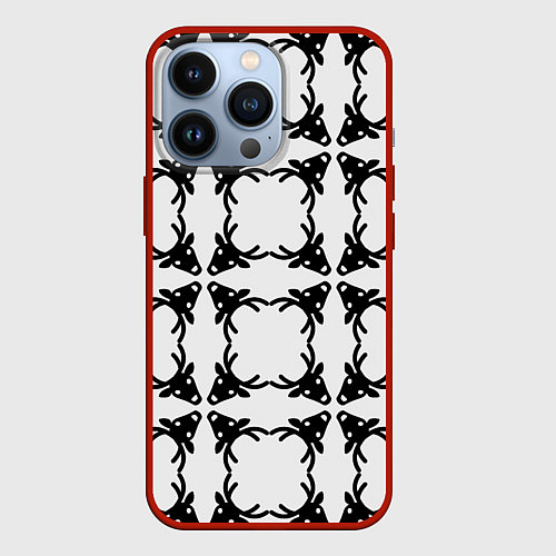 Чехол iPhone 13 Pro Черные рождественские олени / 3D-Красный – фото 1