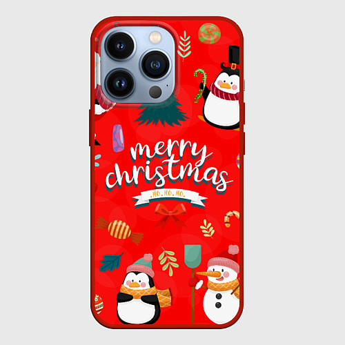 Чехол iPhone 13 Pro Merry christmas art / 3D-Красный – фото 1