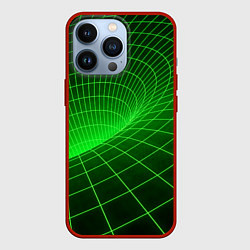 Чехол для iPhone 13 Pro Зелёная неоновая чёрная дыра, цвет: 3D-красный