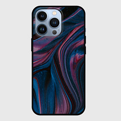 Чехол для iPhone 13 Pro Абстрактные фиолетовые и синие волны с блёстками, цвет: 3D-черный