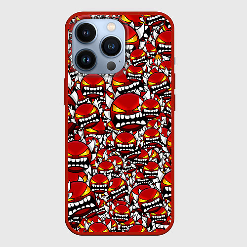Чехол iPhone 13 Pro Геометри Даш демоны паттерн / 3D-Красный – фото 1