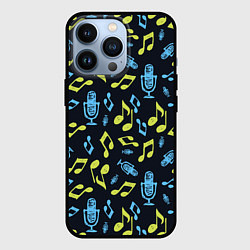 Чехол для iPhone 13 Pro Микрофон и ноты, цвет: 3D-черный
