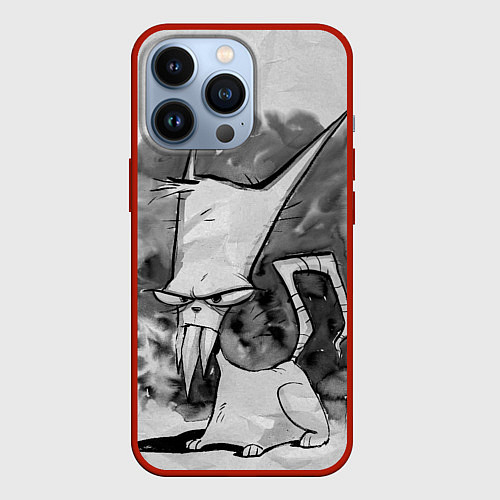 Чехол iPhone 13 Pro Кот зловред - червяк джим / 3D-Красный – фото 1