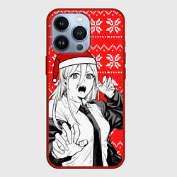 Чехол для iPhone 13 Pro Новогодняя Пауэр: Человек-бензопила, цвет: 3D-красный