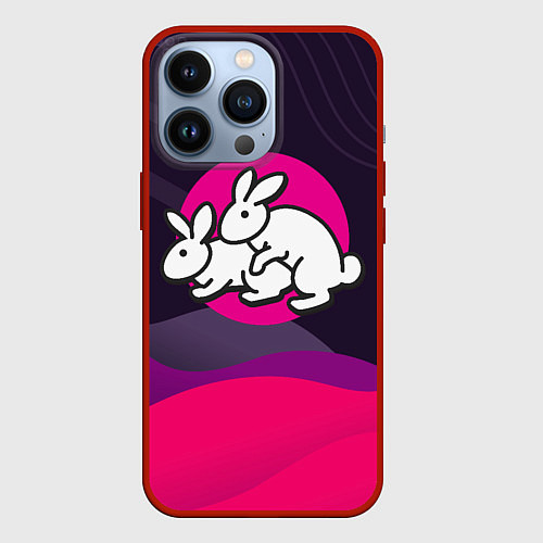 Чехол iPhone 13 Pro Кролики love / 3D-Красный – фото 1