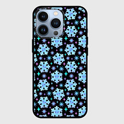 Чехол для iPhone 13 Pro Яркие зимние снежинки с цветными звездами, цвет: 3D-черный