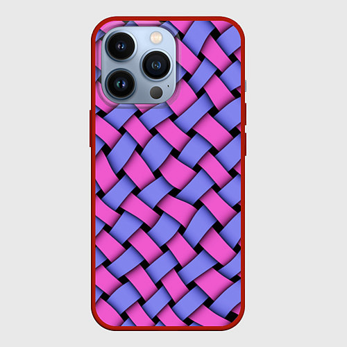 Чехол iPhone 13 Pro Фиолетово-сиреневая плетёнка - оптическая иллюзия / 3D-Красный – фото 1