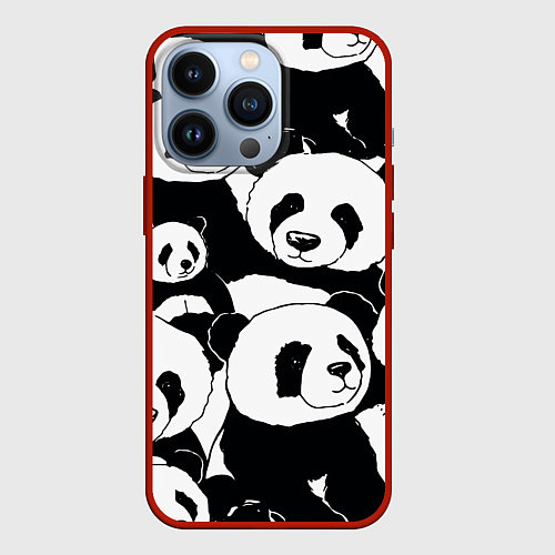 Чехол iPhone 13 Pro С пандами паттерн / 3D-Красный – фото 1